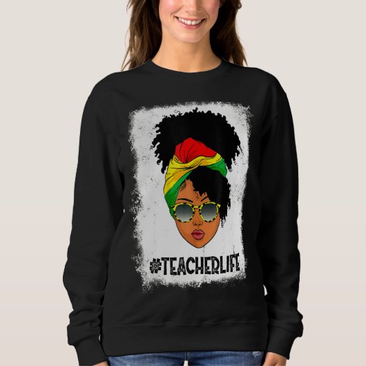 Sweatshirt Fier Femme Enseignant Vie Afro Messy Bun Noir Son (Devant)