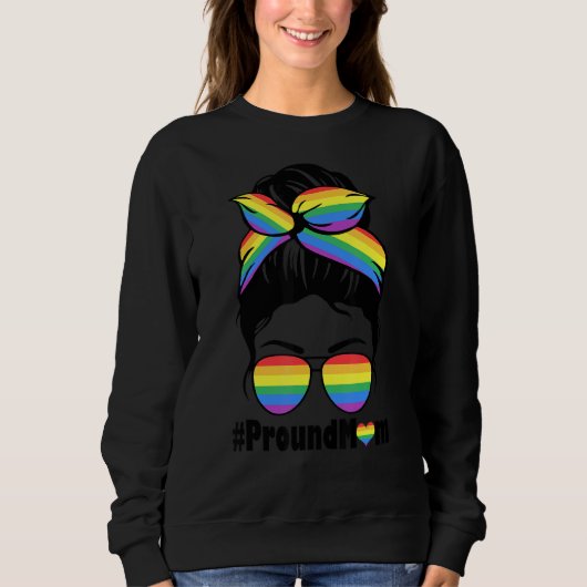 Sweatshirt Fier Maman Messy Cheveux Bun Lgbtq Rainbow Flag Ga (Devant)