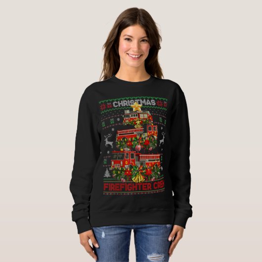Sweatshirt Fier pompier Ugly Sweater Fire Truck Christma (Devant entier)