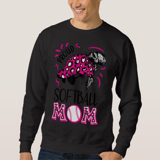 Sweatshirt Fier Softball Maman Messy Bun Leopard Rose Femmes (Devant)