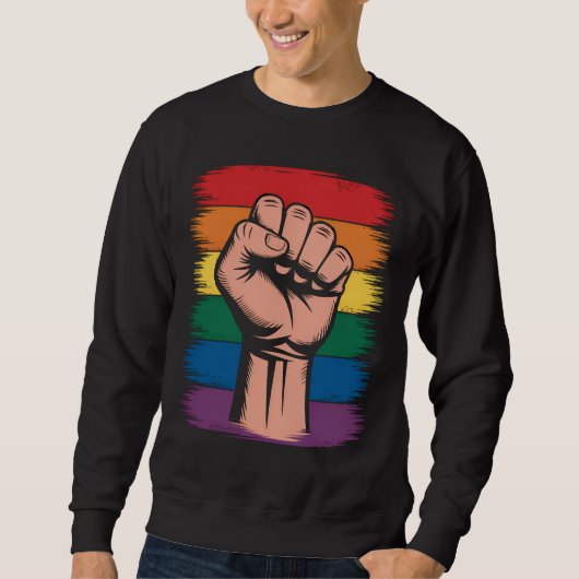 Sweatshirt Fierté de poing élevée Rainbow LGBTQ Droits de sup (Devant)