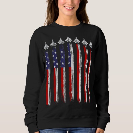 Sweatshirt Fighter Jet Airplane USA Flag 4th Of July Patrioti (Devant)