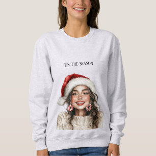 Sweatshirt Fille aux Cheveux Bruns Boucles d'Oreilles en Bonb