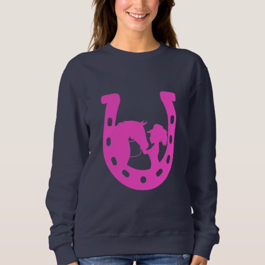 Sweatshirt Fille avec cheval et Casquette occidental Hot rose (Devant)