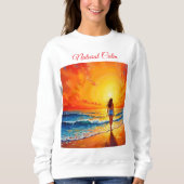 Sweatshirt Fille coucher de soleil promenade décor des vagues (Devant)