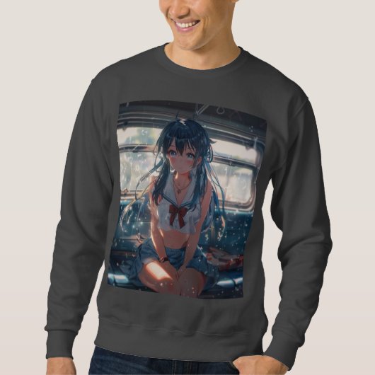 Sweatshirt Fille d'anime dans un train (Devant)