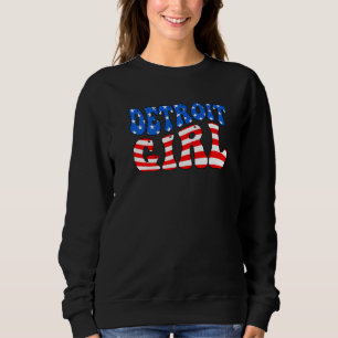 Sweatshirt Fille Rétro de Détroit Drapeau Américain US Femme