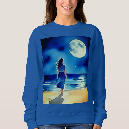 Sweatshirt Fille sur la plage sous une Pleine lune (Devant)