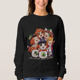 Sweatshirt Filles Anime Chibi Mignonnes Groupe Sushi Art