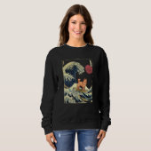 Sweatshirt Finnish Spitz Japanese Kanagawa Wave Surf Dog (Devant entier)
