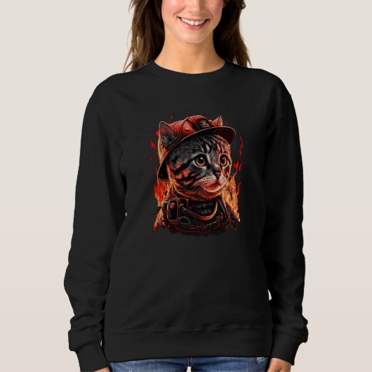 Sweatshirt Firefighter Cat Kitten Fireman Helmet Firefighter (Devant)