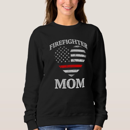 Sweatshirt Firefighter Mom Patriotic US Flag Heart Funny Fire (Devant)