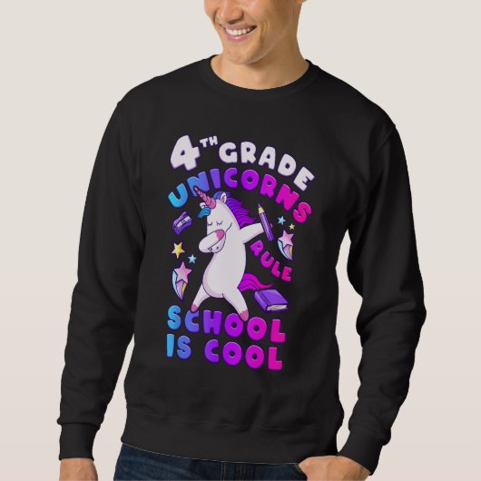 Sweatshirt First Day of School, Girl 4th Grade, Unicorn, Back (Devant)