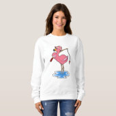 Sweatshirt Flamant rose à la pêche avec canne à pêche (Devant entier)