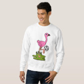 Sweatshirt Flamant rose comme joueur de football avec Soccer (Devant entier)