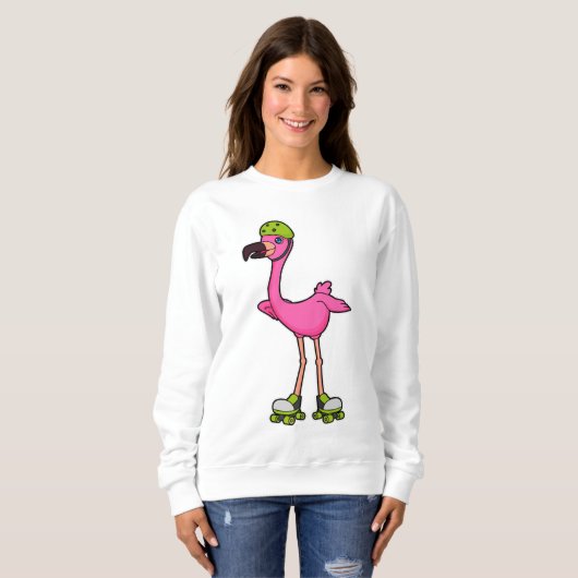 Sweatshirt Flamant rose comme Patineur avec Roller Patins & C (Devant entier)