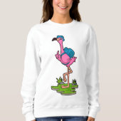 Sweatshirt Flamant rose comme randonneur avec sac à dos (Devant)