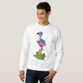 Sweatshirt Flamant rose comme randonneur avec sac à dos (Devant entier)