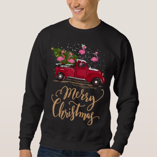 Sweatshirt Flamant rose Conduite Arbre de Noël Flamant rose C (Devant)