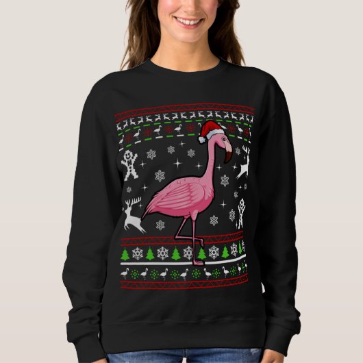 Sweatshirt Flamant rose de Noël laid Pyjama mignon animal ois (Devant)