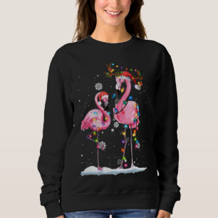 Sweatshirt Flamant rose de Noël Santa Hat Jeu de lumières Fla