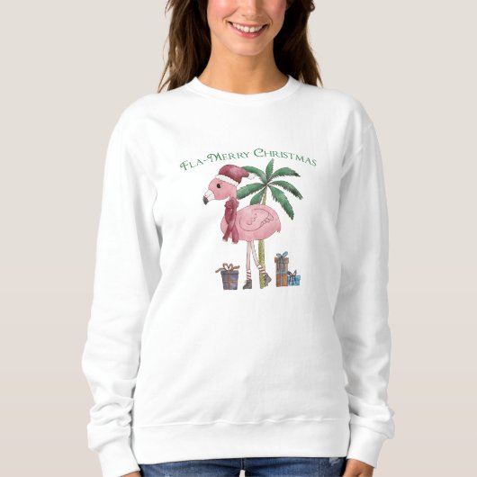Sweatshirt Flamant rose de Noël tropical (Devant)
