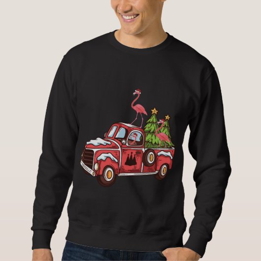 Sweatshirt Flamant rose d'éclairage de Noël équitation Arbre (Devant)