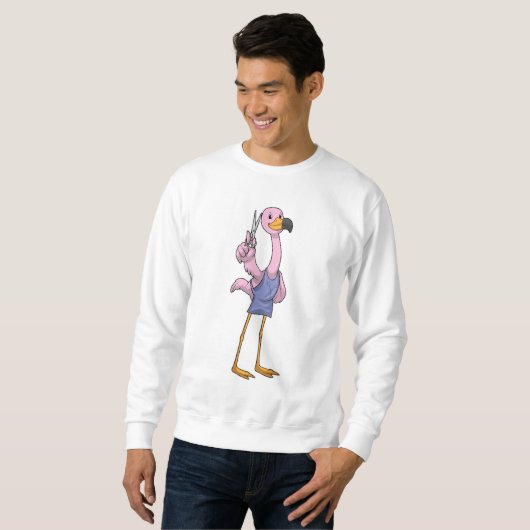 Sweatshirt Flamant rose en coiffeur avec ciseaux (Devant entier)