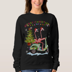 Sweatshirt Flamant rose Noël Motorcycle Lumières Joyeux Ch