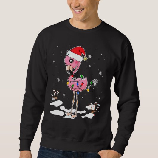Sweatshirt Flamant rose Noël Noël Chapeau Flamant rose Lumièr (Devant)