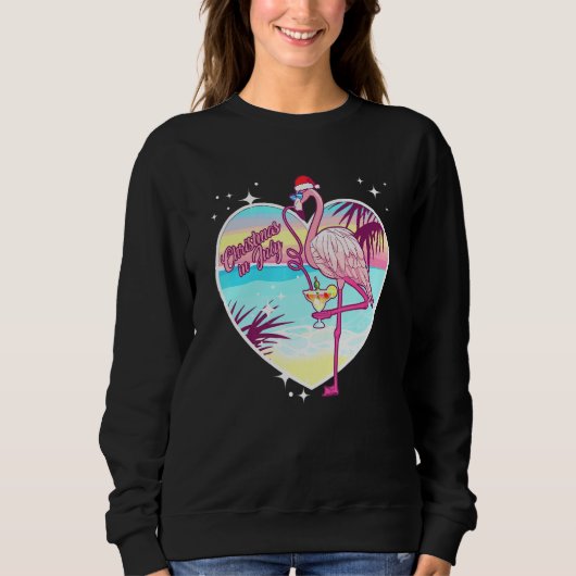 Sweatshirt Flamant rose Rose À Santa Hat Hawaiian Noël À Ju (Devant)