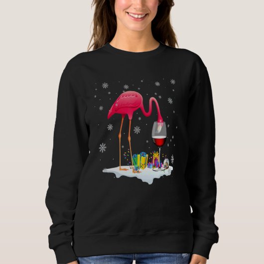 Sweatshirt Flamant rose Rose Boire Du Vin À Noël Noël (Devant)