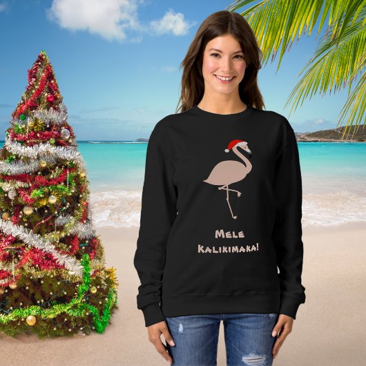 Sweatshirt Flamant rose Tropical Mele Kalikimaka Père Noël