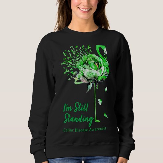 Sweatshirt Flamant rose Vert Ruban Céliaque Sensibilisation (Devant)