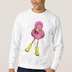 Sweatshirt Flamant sous la pluie avec des bottes en caoutchou