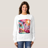 Sweatshirt Flamants roses roses tropicaux Palmiers Eau Solair (Devant entier)