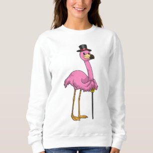 Sweatshirt Flamingo as Pensioner with Walking stick