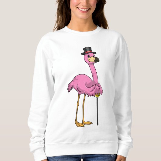 Sweatshirt Flamingo as Pensioner with Walking stick (Devant)
