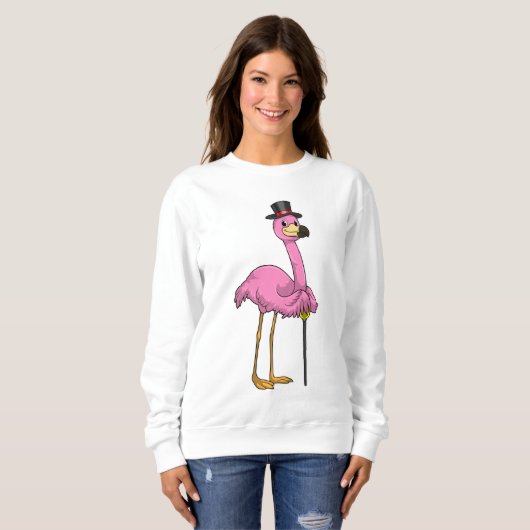 Sweatshirt Flamingo as Pensioner with Walking stick (Devant entier)
