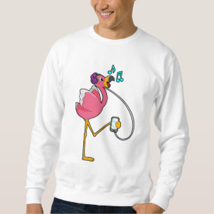 Sweatshirt Flamingo at Music with Headphone