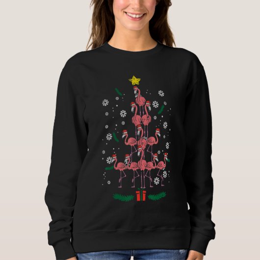 Sweatshirt Flamingo Christmas Tree Bird Animal Xmas Women (Devant)