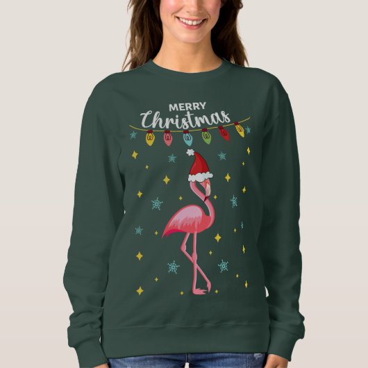 Sweatshirt Flamingo Rose Noël Tropical (Devant)