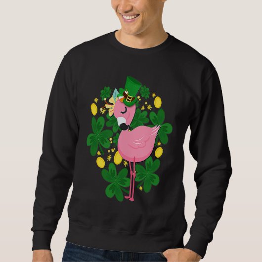 Sweatshirt Flamingo St Patrick Day Pink Bird (Devant)