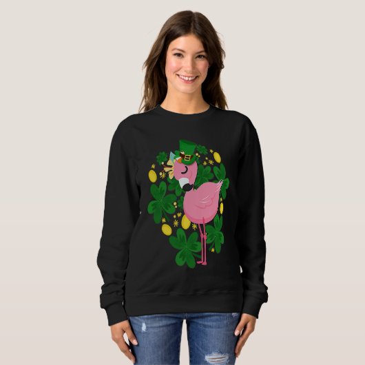 Sweatshirt Flamingo St Patrick Day Pink Bird (Devant entier)