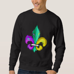 Sweatshirt Fleur de lis peinte en violet vert et or pour M