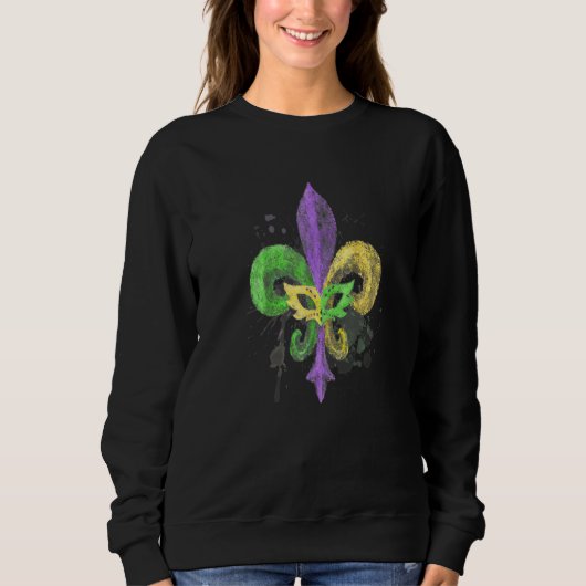 Sweatshirt Fleur de lis unique dessinée à la main Mardi Gras (Devant)