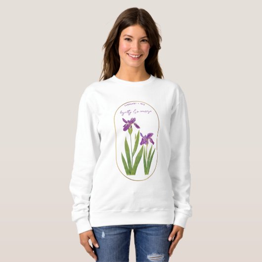 Sweatshirt Fleur de naissance Mois Février Anniversaire Iris (Devant entier)