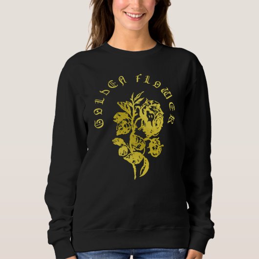 Sweatshirt Fleur Dorée – Dessin de Luxe de Style Brodé (Devant)