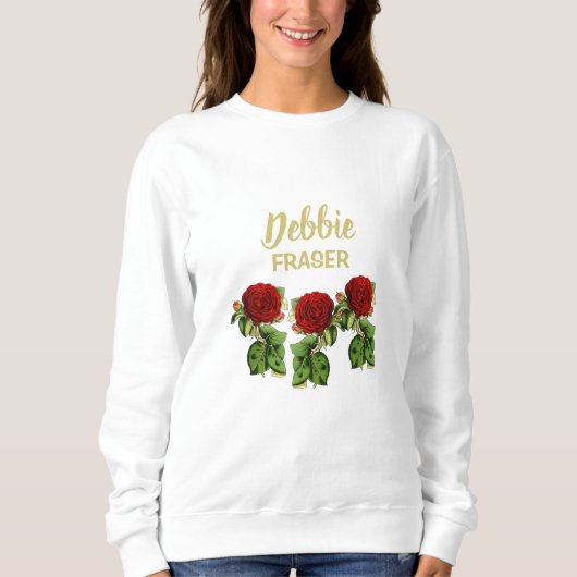 Sweatshirt Fleur rouge et feuilles verts nom personnalisé (Devant)