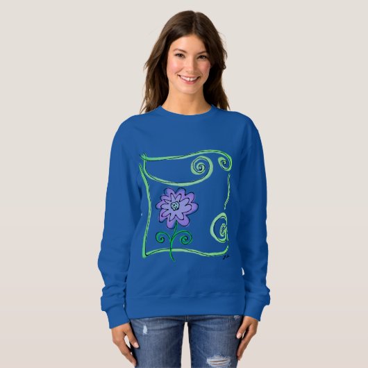 Sweatshirt Fleur violette Art Abstrait à porter (Devant entier)